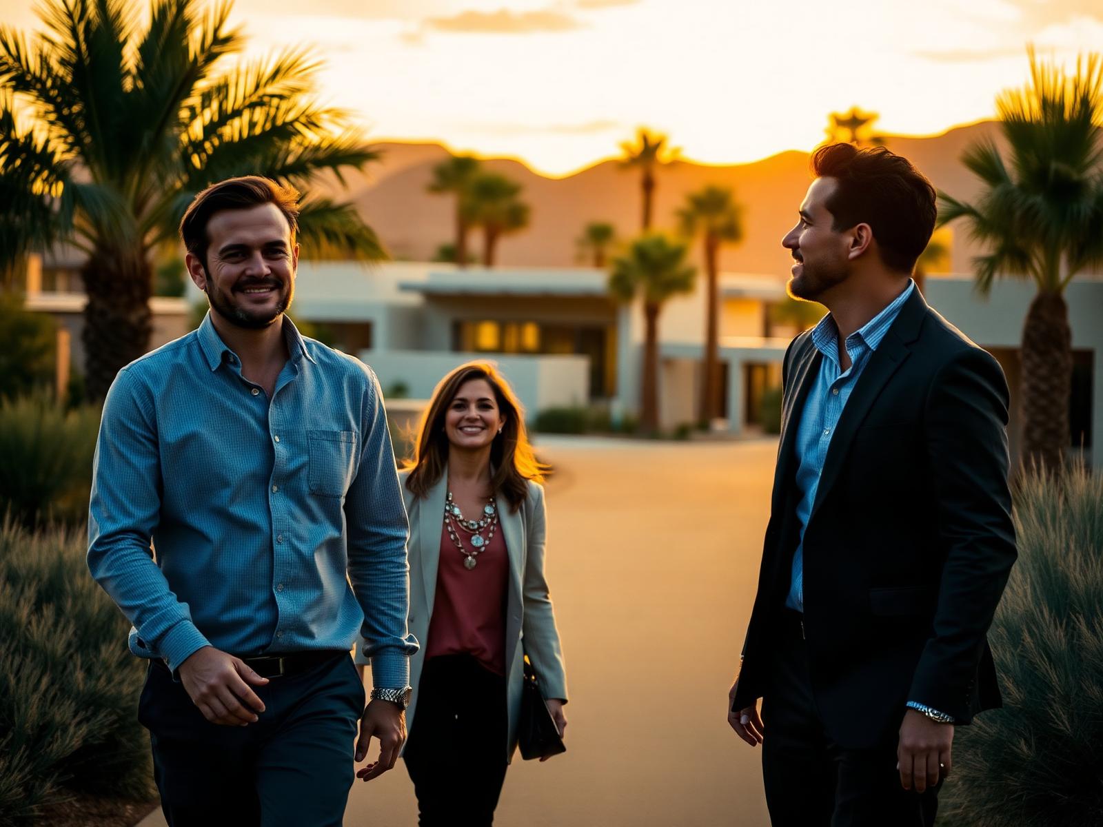 Real estate agents in an Arizona luxury community at sunset
